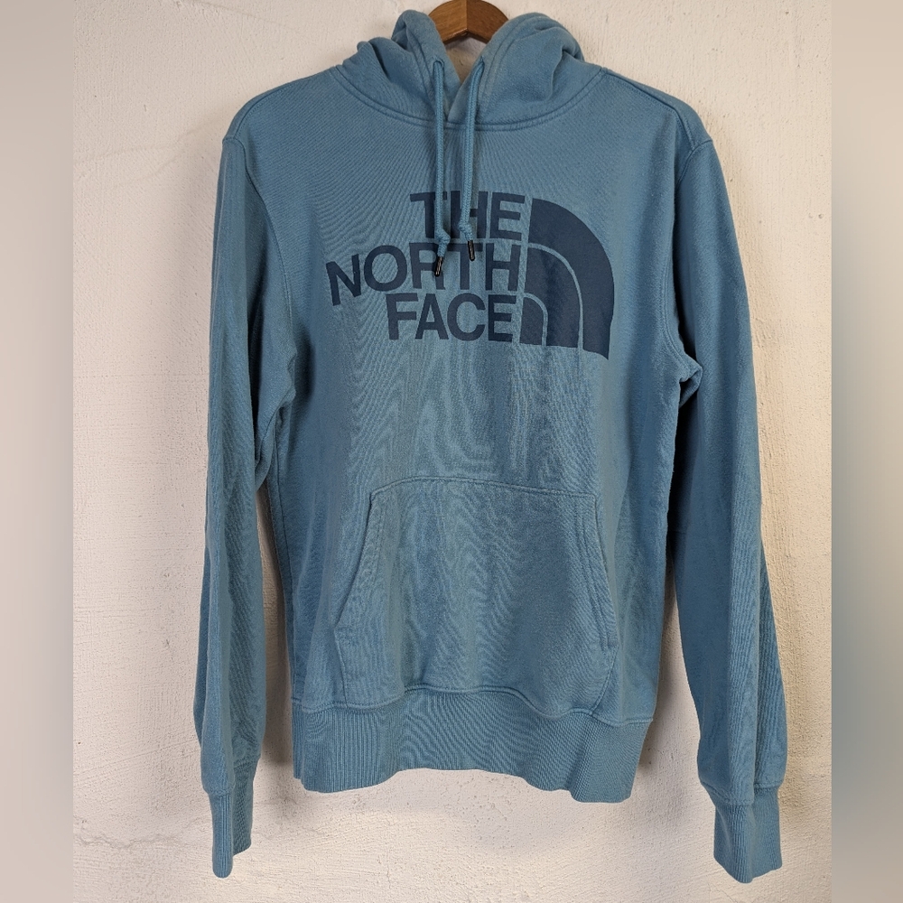 The North Face Hoodie Sweatshirt Mens Small Blue Big Logo Cozy Warm Gorpcore